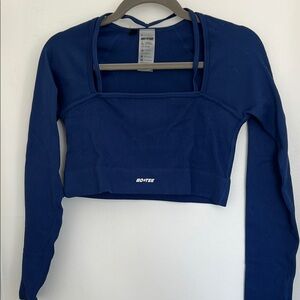 Blue Fitted Crop Top with Long Sleeves